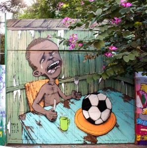 Brazilian artist Paulo Ito created this mural on the doors of a schoolhouse in São Paulo. The image has since gone viral. Courtesy of Paulo Ito. https://www.flickr.com/photos/pauloito/13998946669