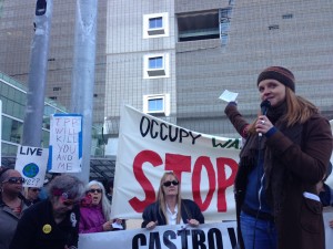 Bay Area fair trade activists in front of Congresswoman Pelosi's office, Jan 31, 2014