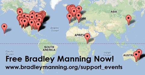 Map of upcoming events in support of Wikileaks whistleblower Bradley Manning.
