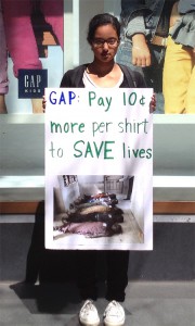 Beilul Naizghi protesting in front of GAP during its shareholder meeting last week