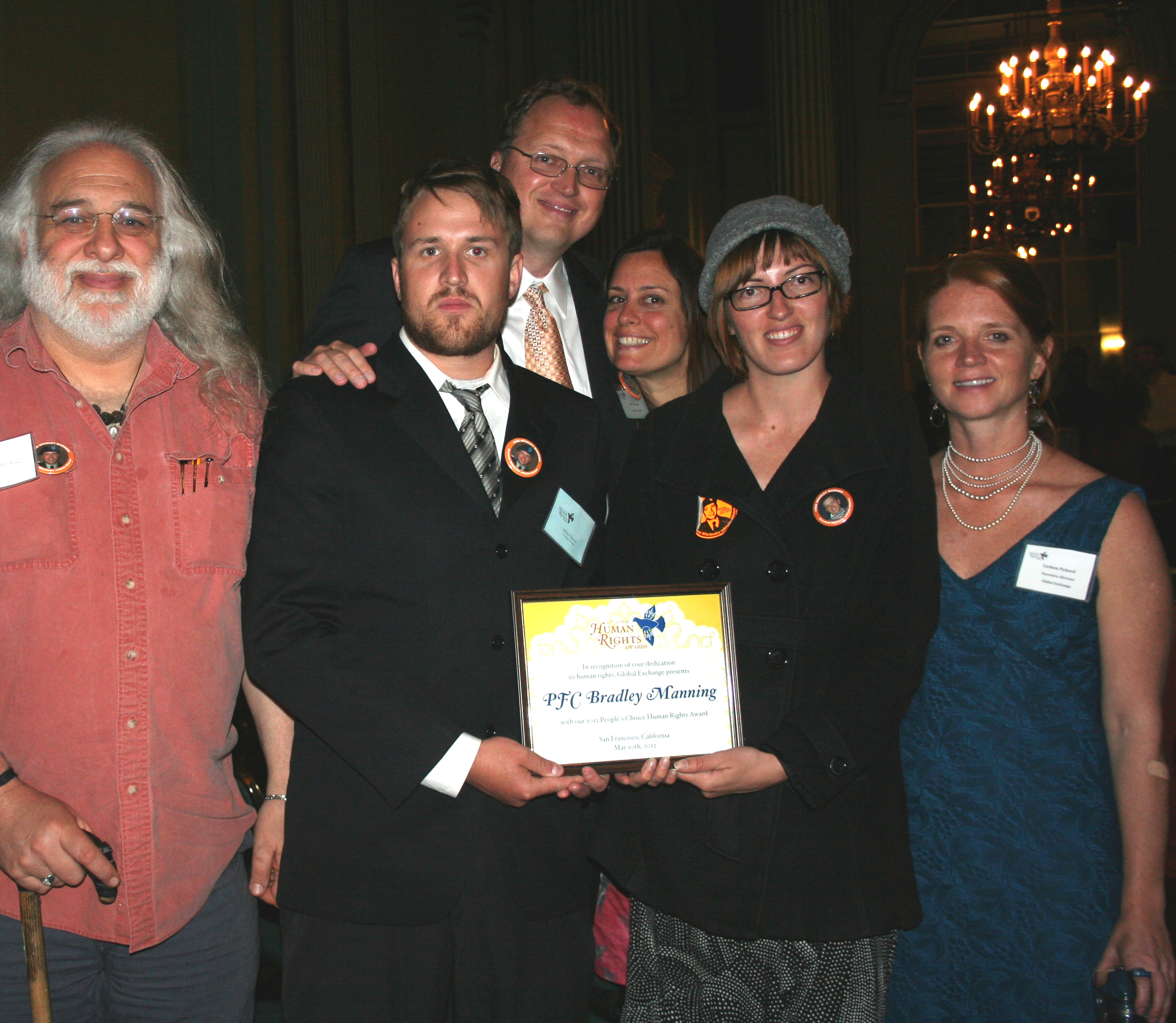 Bradley Manning Support Network guests with People's Choice Award and Carleen Pickard