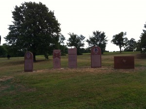 Memorials commemorating the participating military units of both the Union and Confederate armies in the Battle of Honey Springs, the pivotal, historical Civil War Battle in Indian Territory. P.S. The Union boys - red, black, and white - won this one.